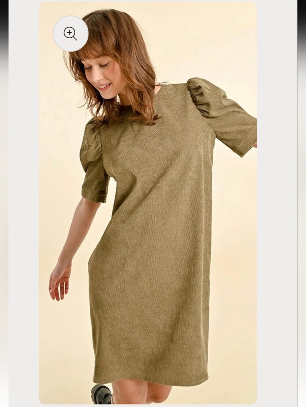 Molly Bracken Olive Puff-Sleeve Midi Dress NWT